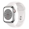 Apple Watch Series 8 GPS + Cellular 41 Mm Acier Inoxydable Argent Avec Bracelet Sport Blanc 2 Apple Watch Series 8 GPS + Cellular 41 Mm Acier Inoxydable Argent Avec Bracelet Sport Blanc -Sport Équipements Magasin apl mnj53tya 001