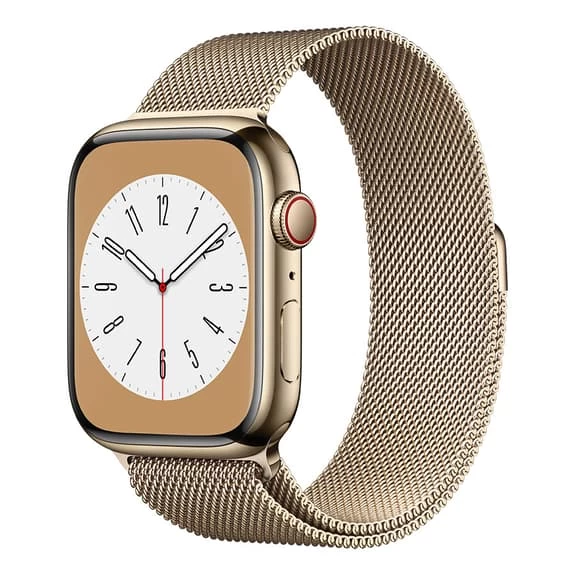 Apple Watch Series 8 GPS + Cellular 45 Mm Acier Inoxydable Or Avec Bracelet Milanais Or 3 Apple Watch Series 8 GPS + Cellular 45 Mm Acier Inoxydable Or Avec Bracelet Milanais Or